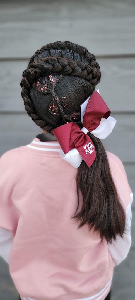 King Two-tone Grosgrain Hair Bow with Embroidered Collegiate Logo