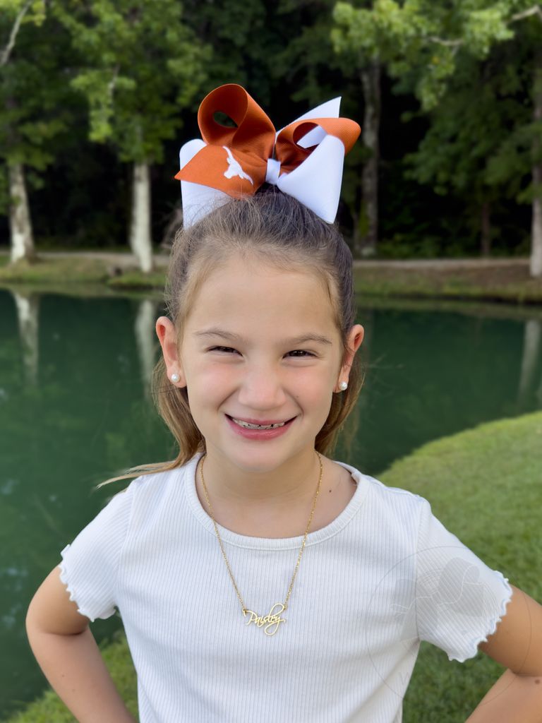 King Two-tone Grosgrain Hair Bow with Embroidered Collegiate Logo