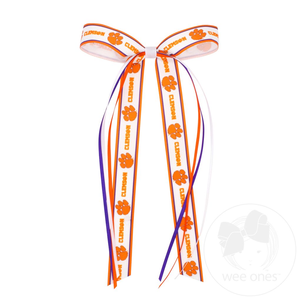 Pair of Clemson Logo Ribbon Boot Bows with Streamers - CLEMSON