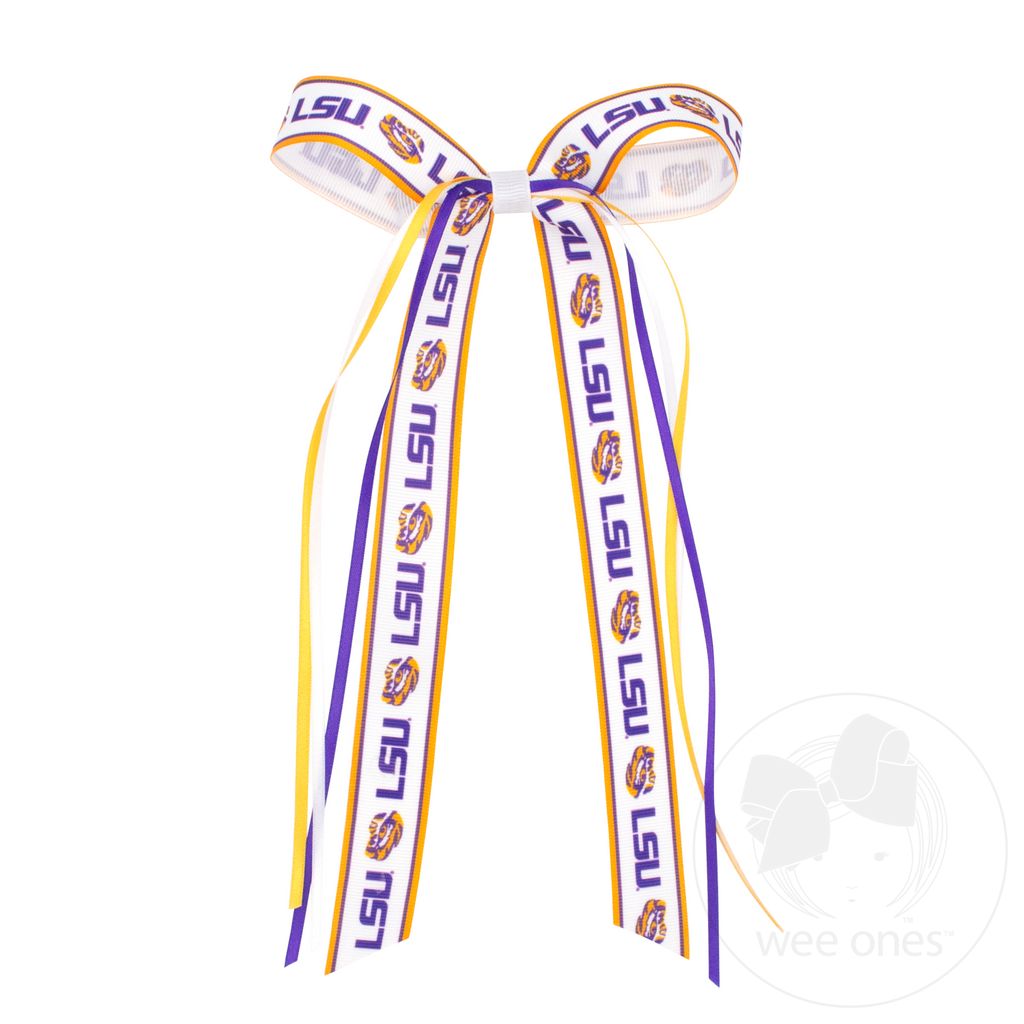 Pair of Louisiana State Logo Ribbon Boot Bows with Streamers - LOUISIANA STATE