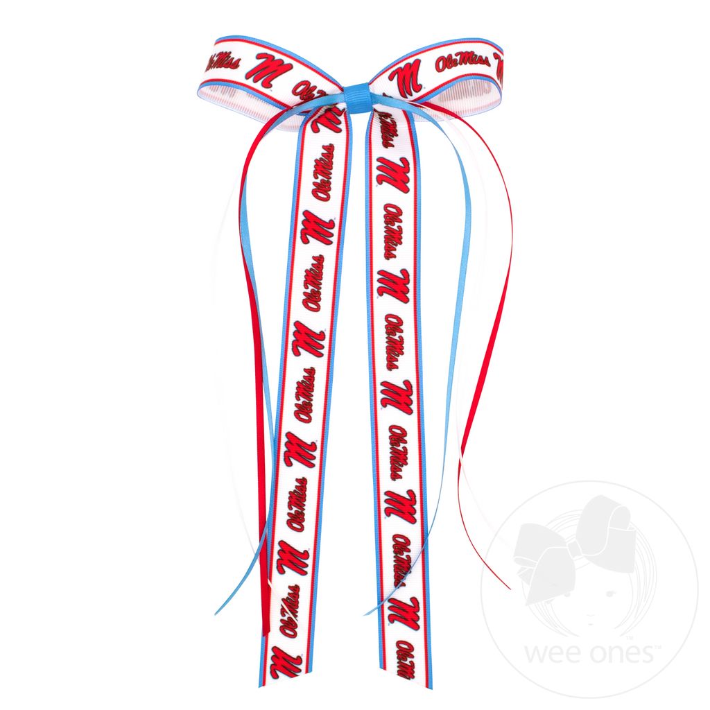 Pair of Ole Miss Logo Ribbon Boot Bows with Streamers - MISSISSIPPI 3 (CAP)