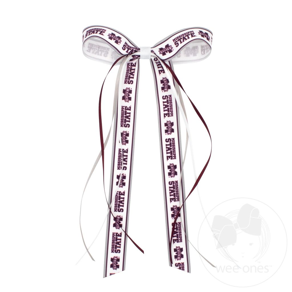 Pair of Mississippi State Logo Ribbon Boot Bows with Streamers - MISSISSIPPI STATE