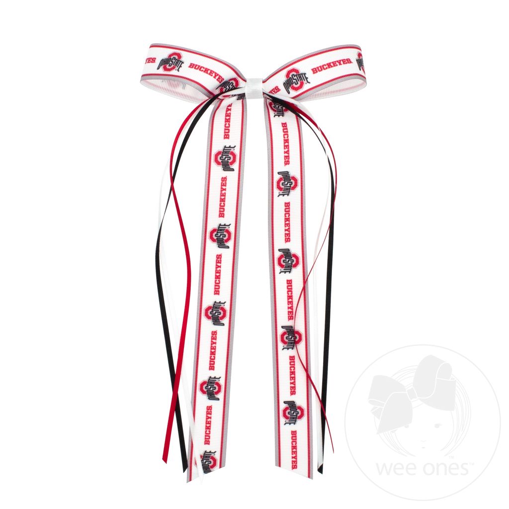 Pair of Ohio State Logo Ribbon Boot Bows with Streamers - OHIO STATE
