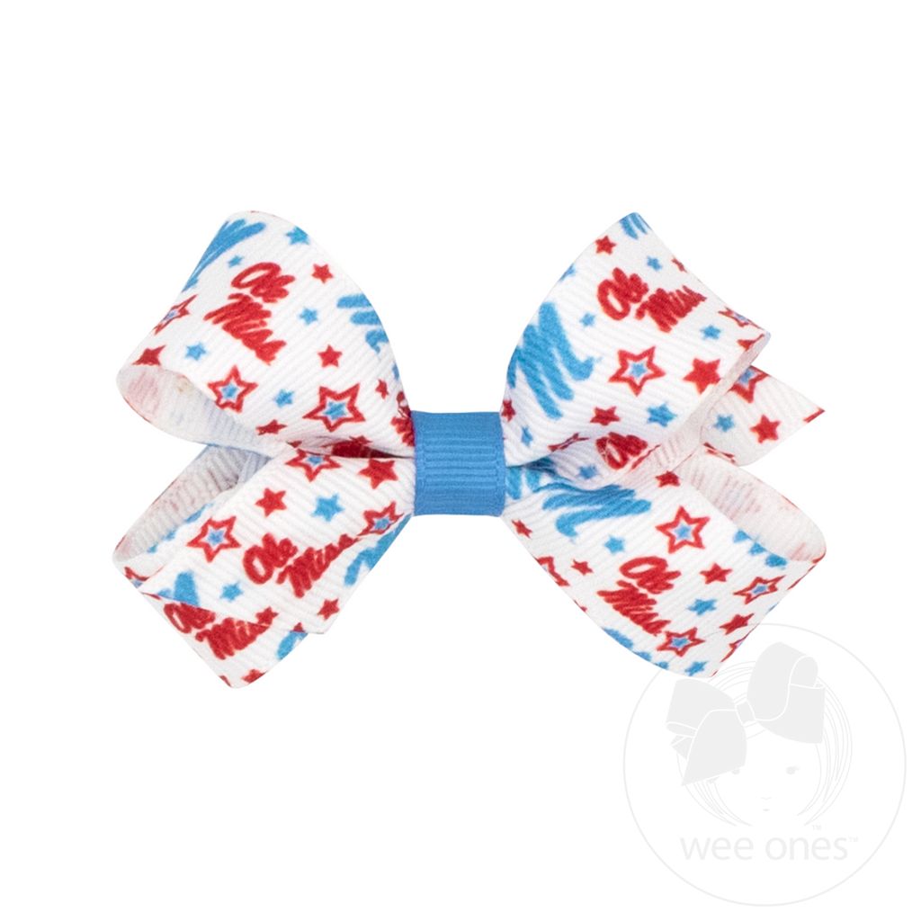 Mini Ole Miss Logo Print Hair Bow - MISSISSIPPI 3 (CAP)
