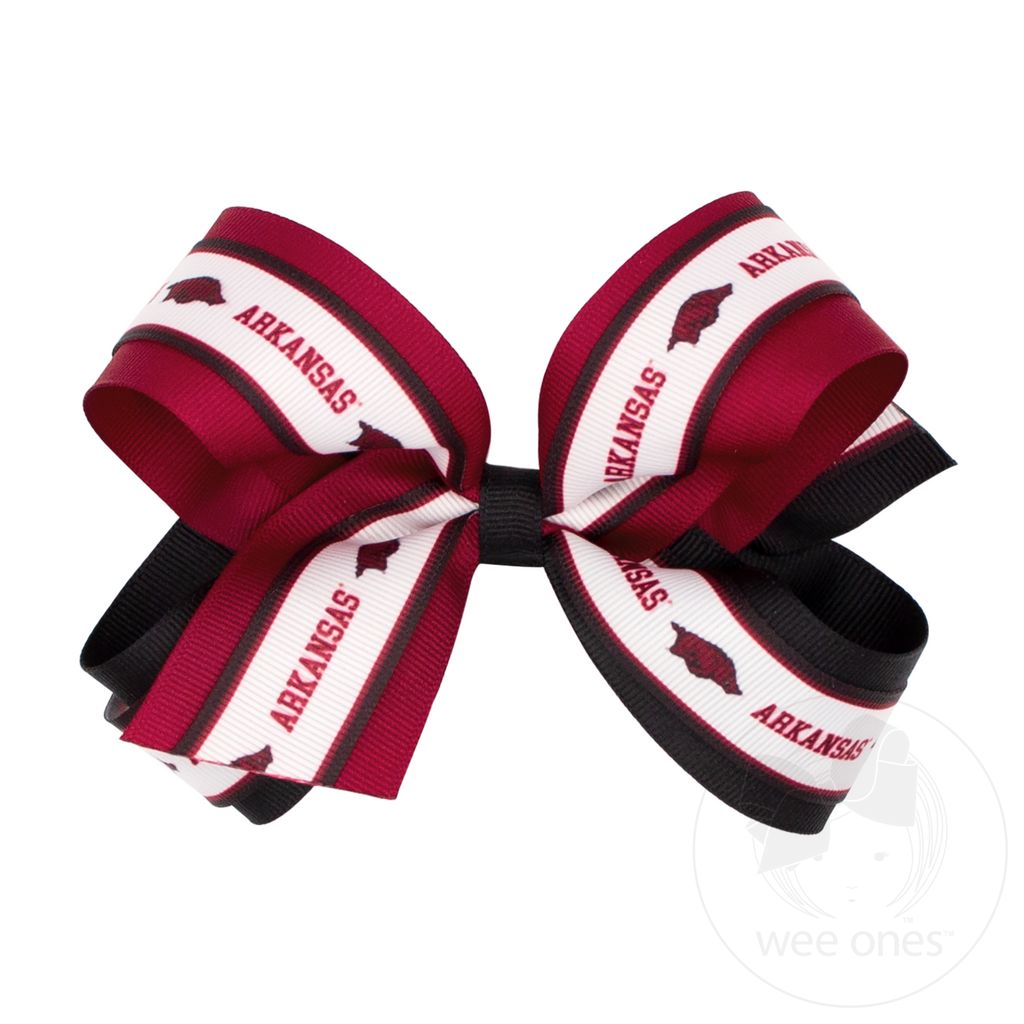 Large Arkansas Logo Ribbon Underlay Hair Bow - ARKANSAS