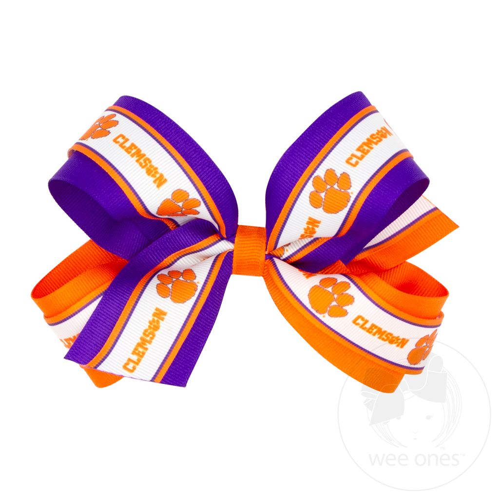 Large Clemson Logo Ribbon Underlay Hair Bow - CLEMSON