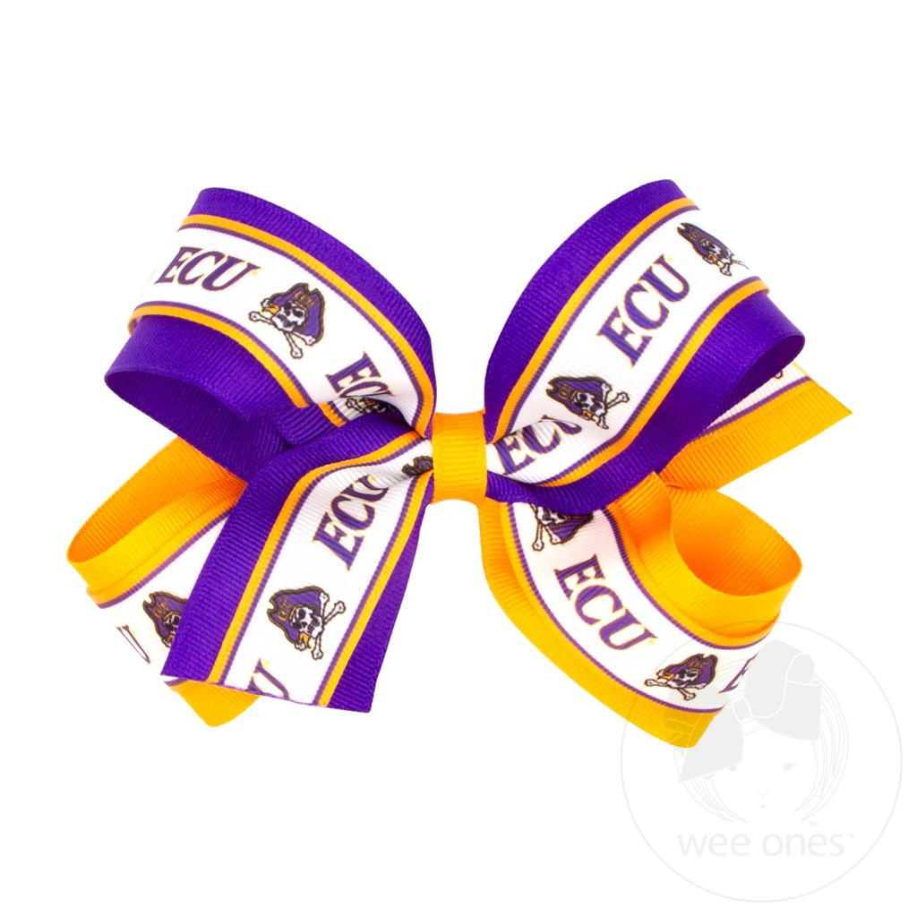 Large East Carolina Logo Ribbon Underlay Hair Bow - EASTERN CAROLINA UNIVERSITY
