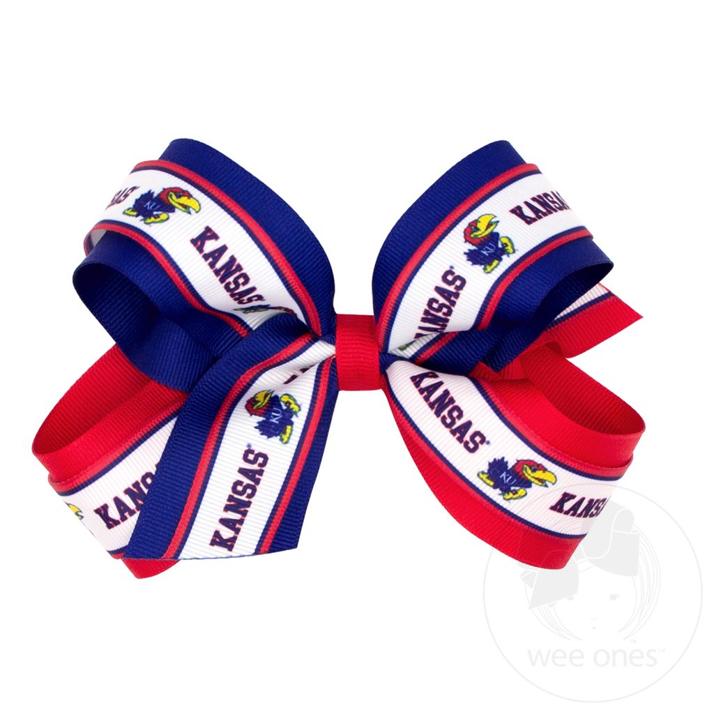 Large Kansas Logo Ribbon Underlay Hair Bow - KANSAS