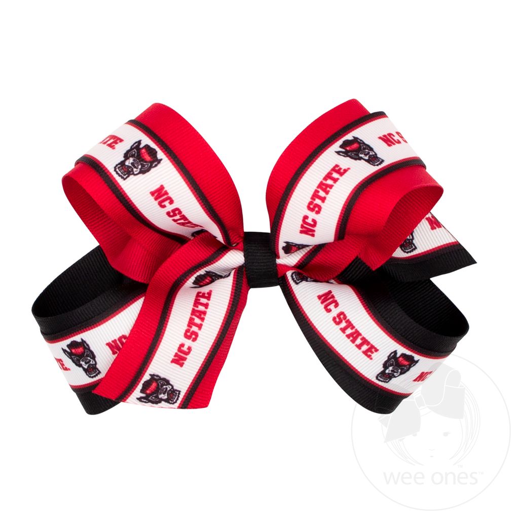 Large North Carolina State Logo Ribbon Underlay Hair Bow - NORTH CAROLINA STATE