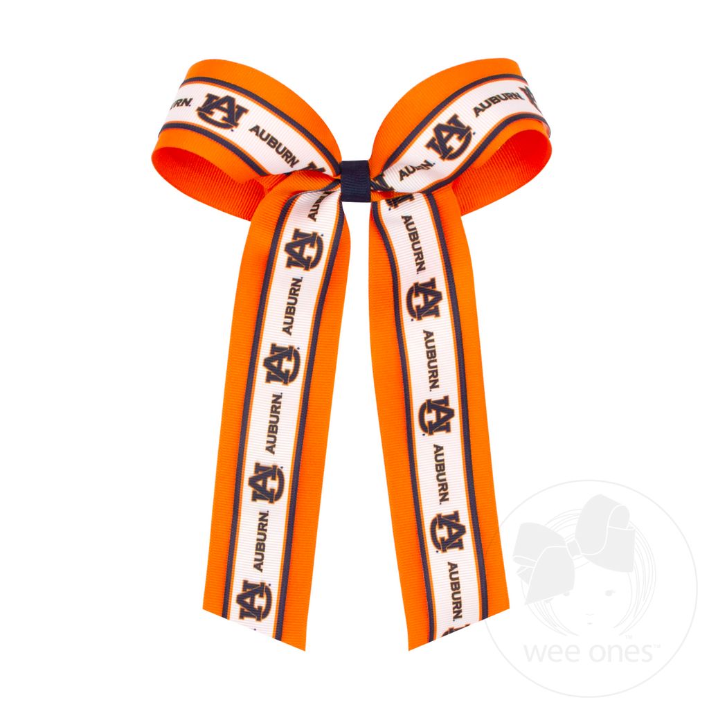Large Auburn Logo Ribbon Underlay Hair Bow with Streamer Tails - AUBURN