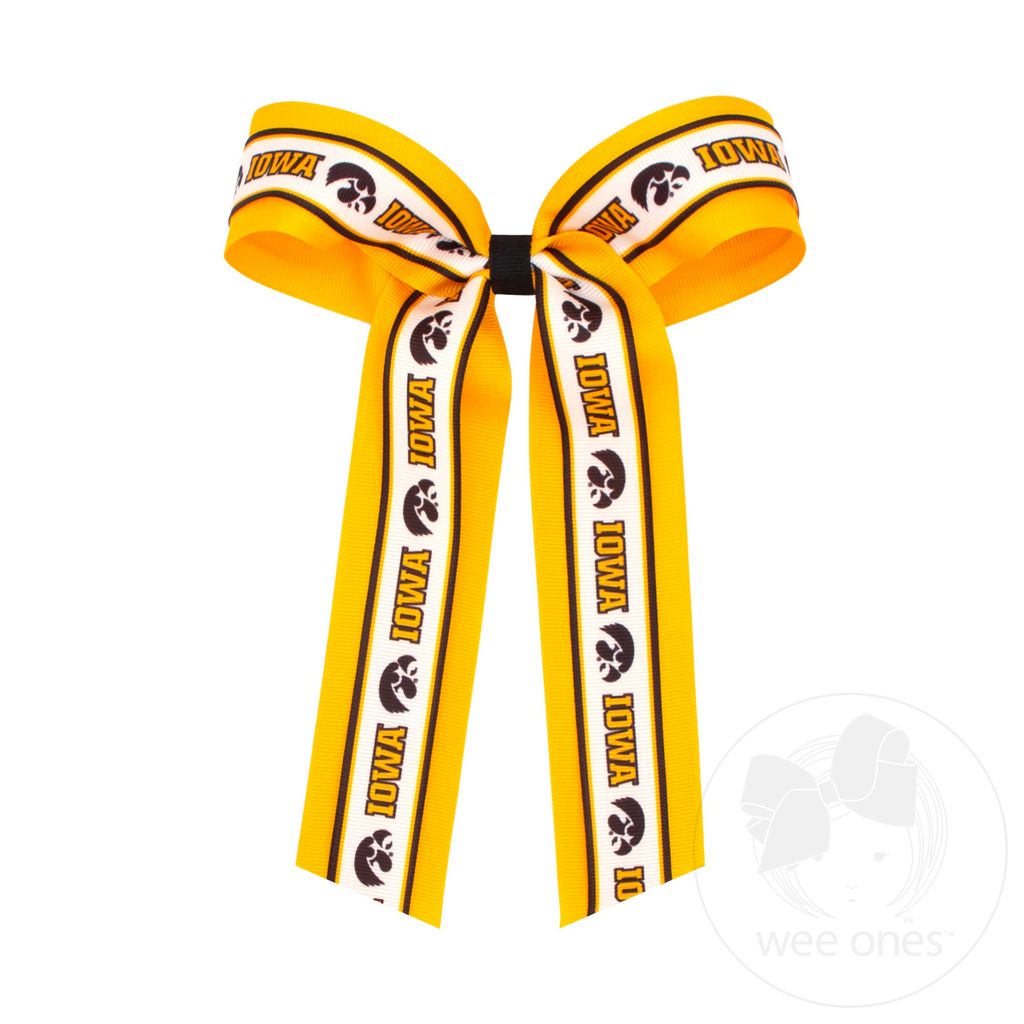 Large Iowa Logo Ribbon Underlay Hair Bow with Streamer Tails - IOWA