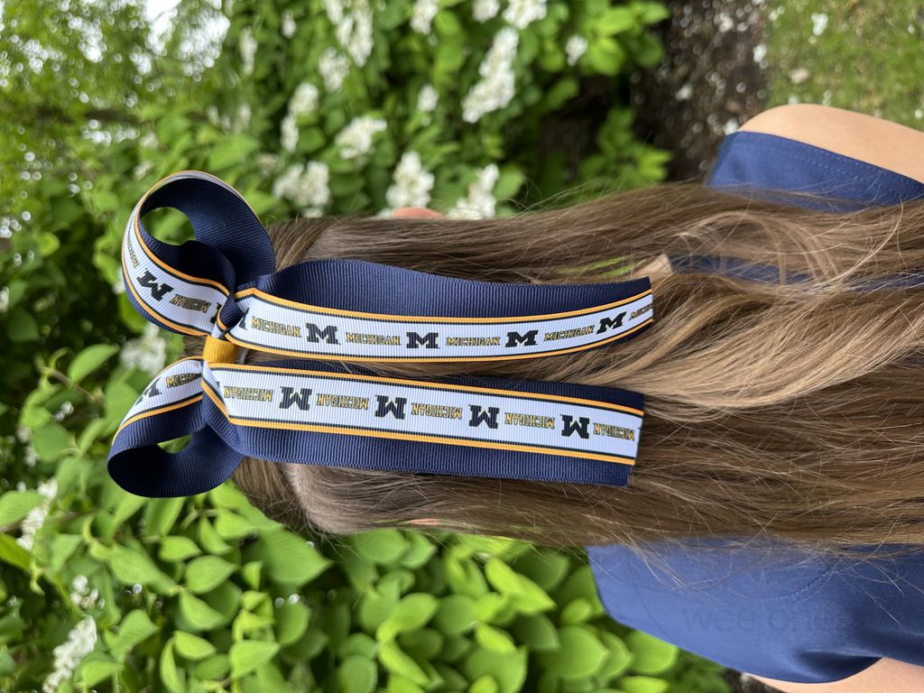 Large Michigan Logo Ribbon Underlay Hair Bow with Streamer Tails