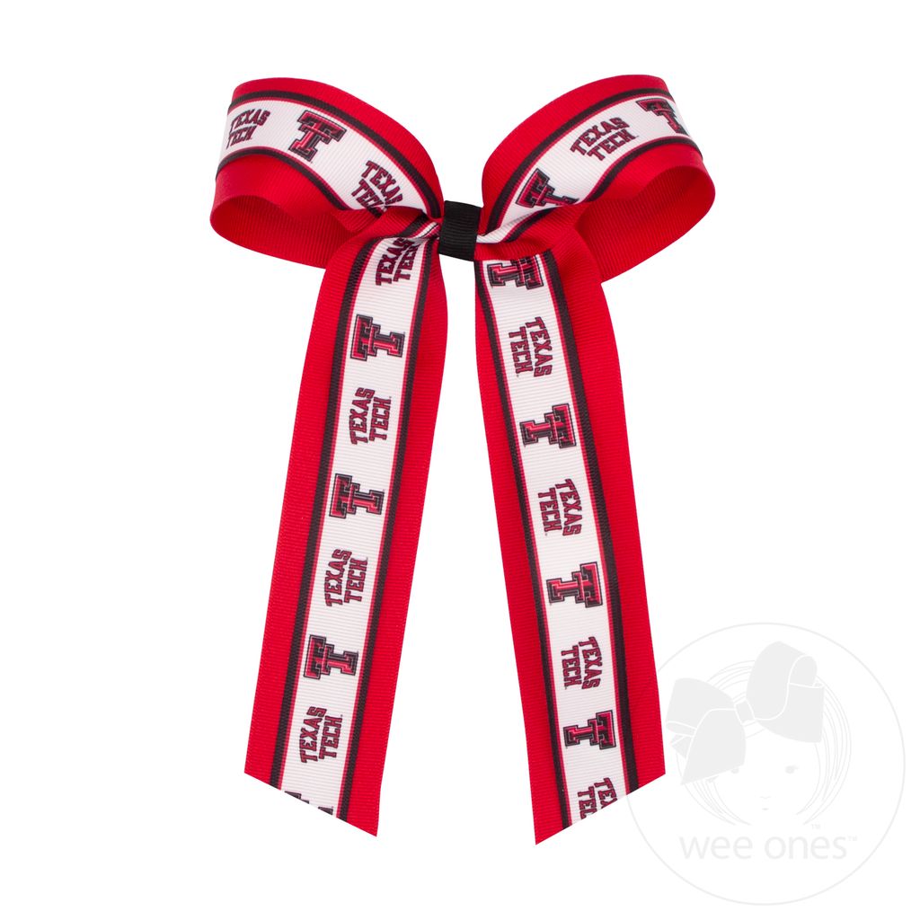 Large Texas Tech Logo Ribbon Underlay Hair Bow with Streamer Tails