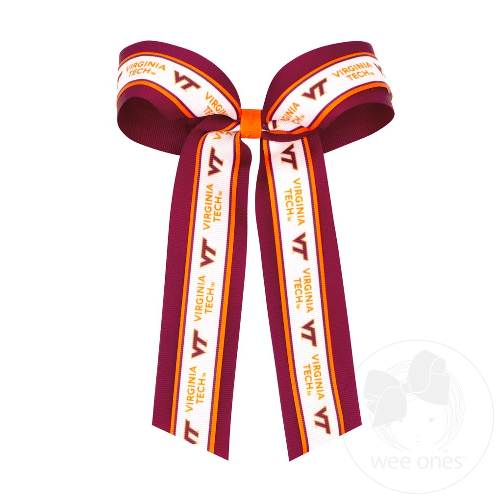Large Virginia Tech Logo Ribbon Underlay Hair Bow with Streamer Tails ...