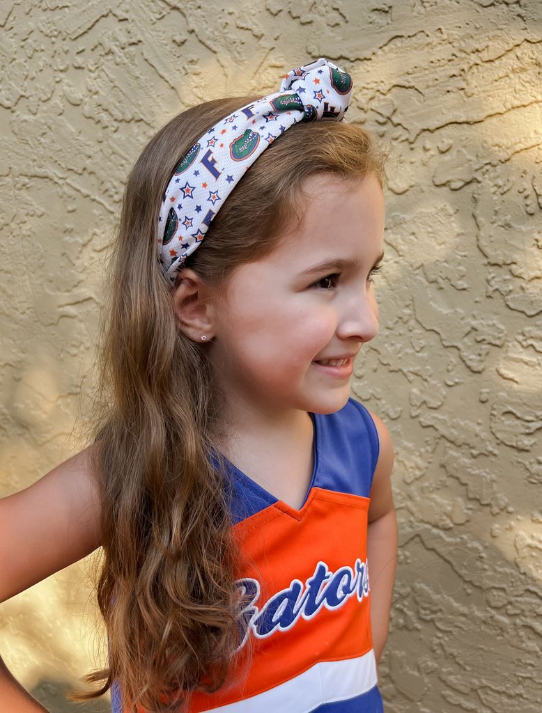 Signature Collegiate Logo Print Soft Ripple-Textured Knot Wrap Headband