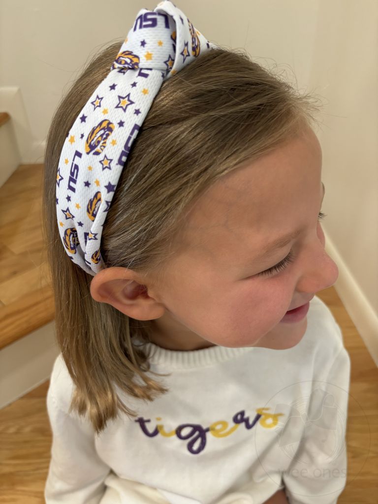 Signature Collegiate Logo Print Soft Ripple-Textured Knot Wrap Headband