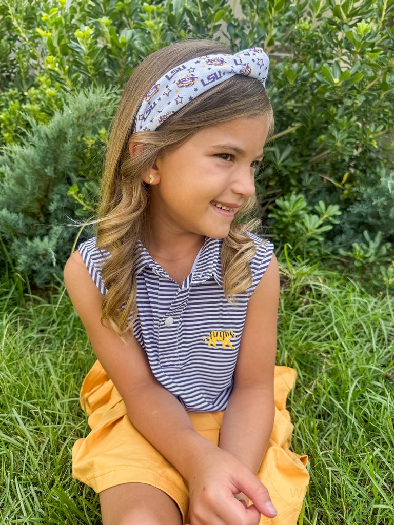 Signature Collegiate Logo Print Soft Ripple-Textured Knot Wrap Headband