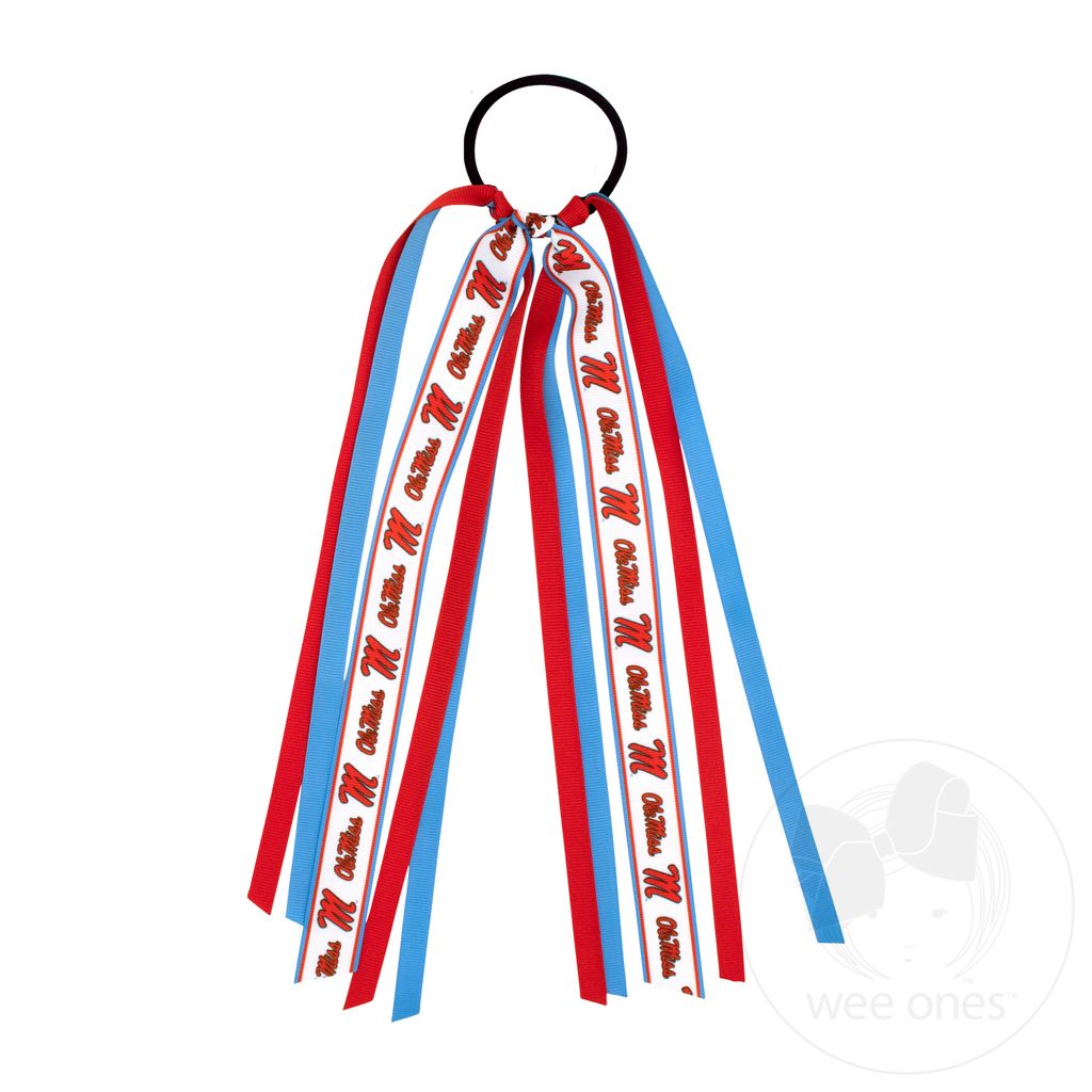 Ole Miss Logo Print Streamer Ribbons on Ponytail - MISSISSIPPI 3 (CAP)