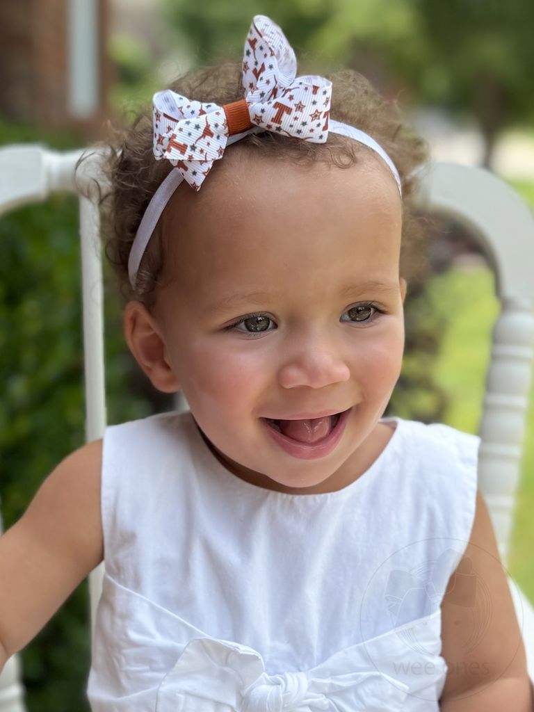 Mini Signature Collegiate Logo Print Grosgrain Hair Bow on Elastic Baby Band