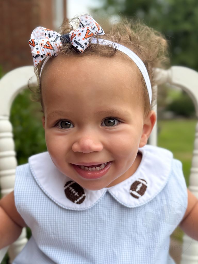 Mini Signature Collegiate Logo Print Grosgrain Hair Bow on Elastic Baby Band