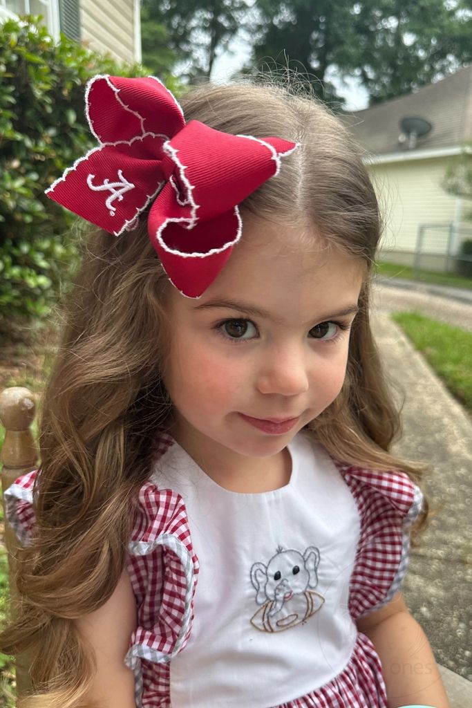 Medium Grosgrain Hair Bow with Moonstitch Edge and Embroidered Collegiate Logo