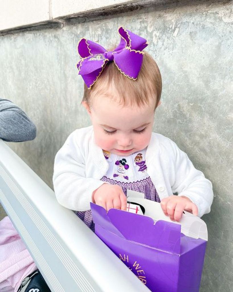 Medium Grosgrain Hair Bow with Moonstitch Edge and Embroidered Collegiate Logo