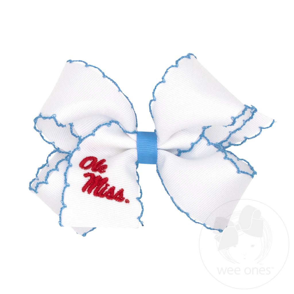 Medium Ole Miss Moonstitch Embroidered Hair Bow - MISSISSIPPI 3 (CAP)