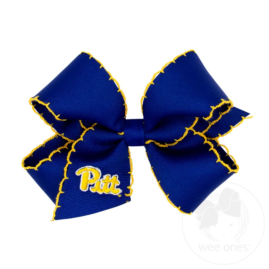 Medium Grosgrain Hair Bow with Moonstitch Edge and Embroidered Collegiate Logo - UNIV. OF PITTSBURGH