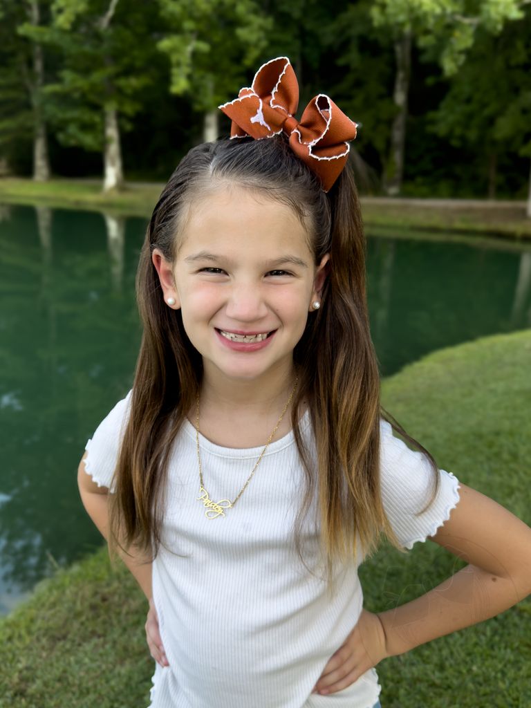Medium Grosgrain Hair Bow with Moonstitch Edge and Embroidered Collegiate Logo