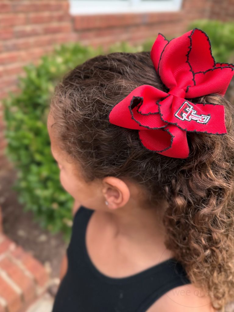 Medium Grosgrain Hair Bow with Moonstitch Edge and Embroidered Collegiate Logo