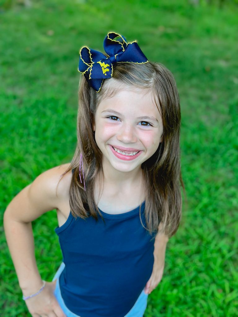 Medium Grosgrain Hair Bow with Moonstitch Edge and Embroidered Collegiate Logo