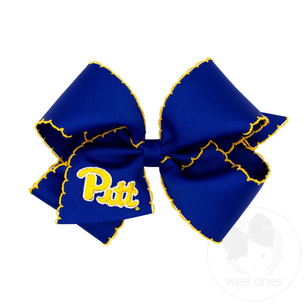 King Grosgrain Hair Bow with Moonstitch Edge and Embroidered Collegiate Logo - UNIV. OF PITTSBURGH