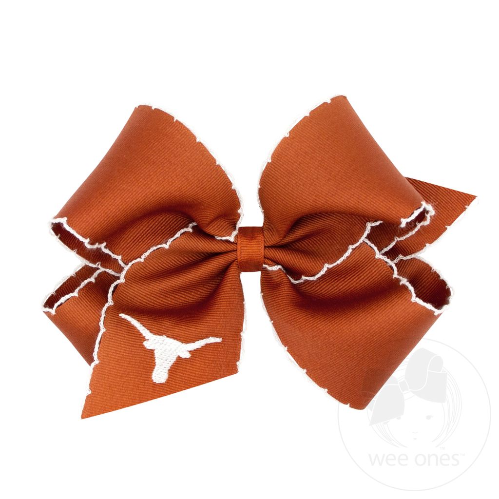 University of Texas King Moonstitch Edge Grosgrain Hair Bow with Embroidered Logo