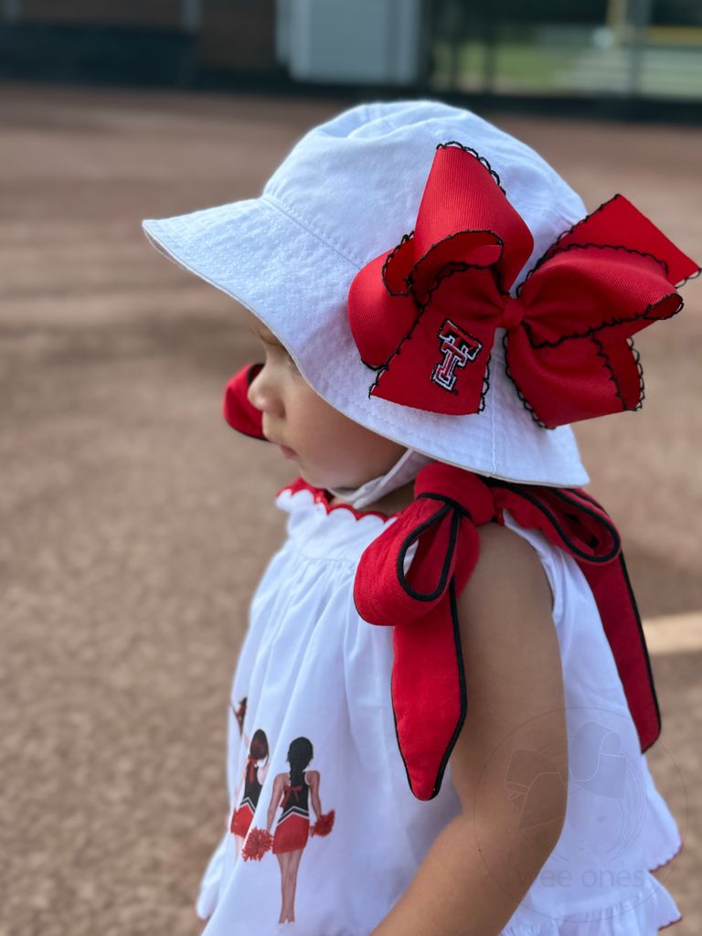 King Grosgrain Hair Bow with Moonstitch Edge and Embroidered Collegiate Logo