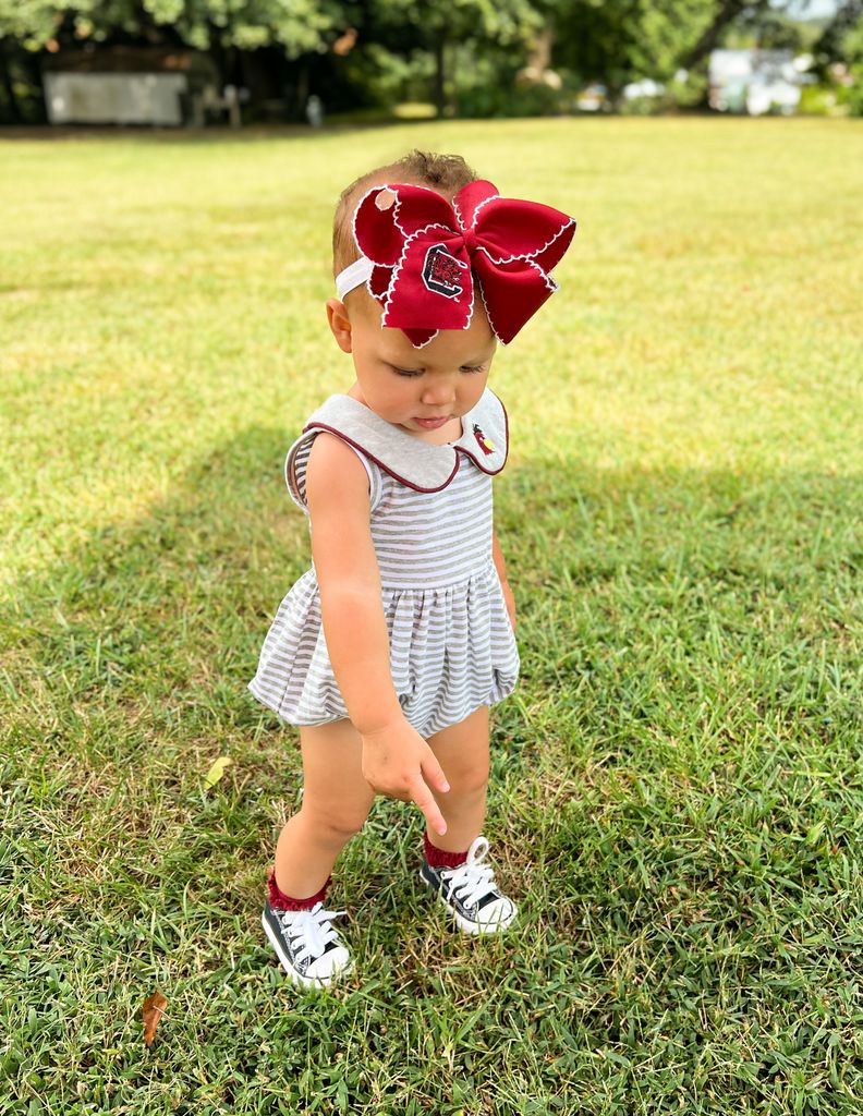 King Grosgrain Hair Bow with Moonstitch Edge and Embroidered Collegiate Logo