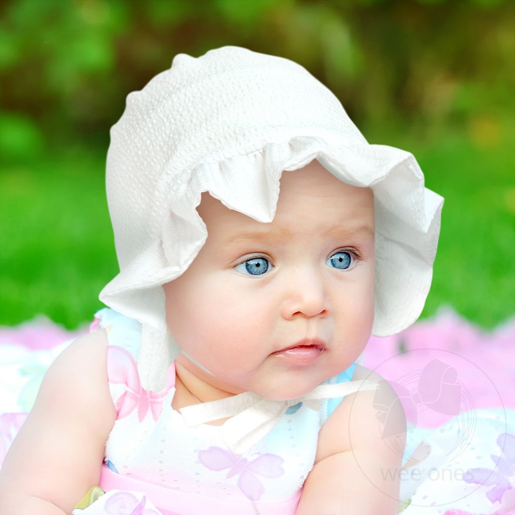 Girls Pink Seersucker Bonnet