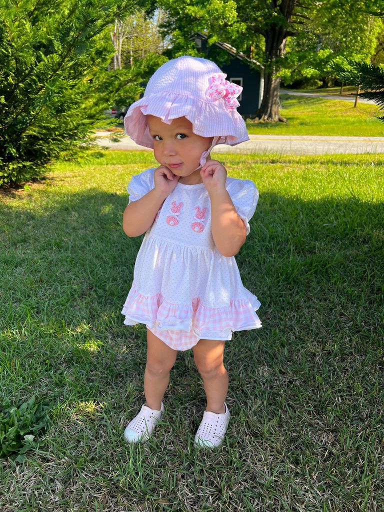 Reversible Girls Seersucker Ruffle Brim Hat