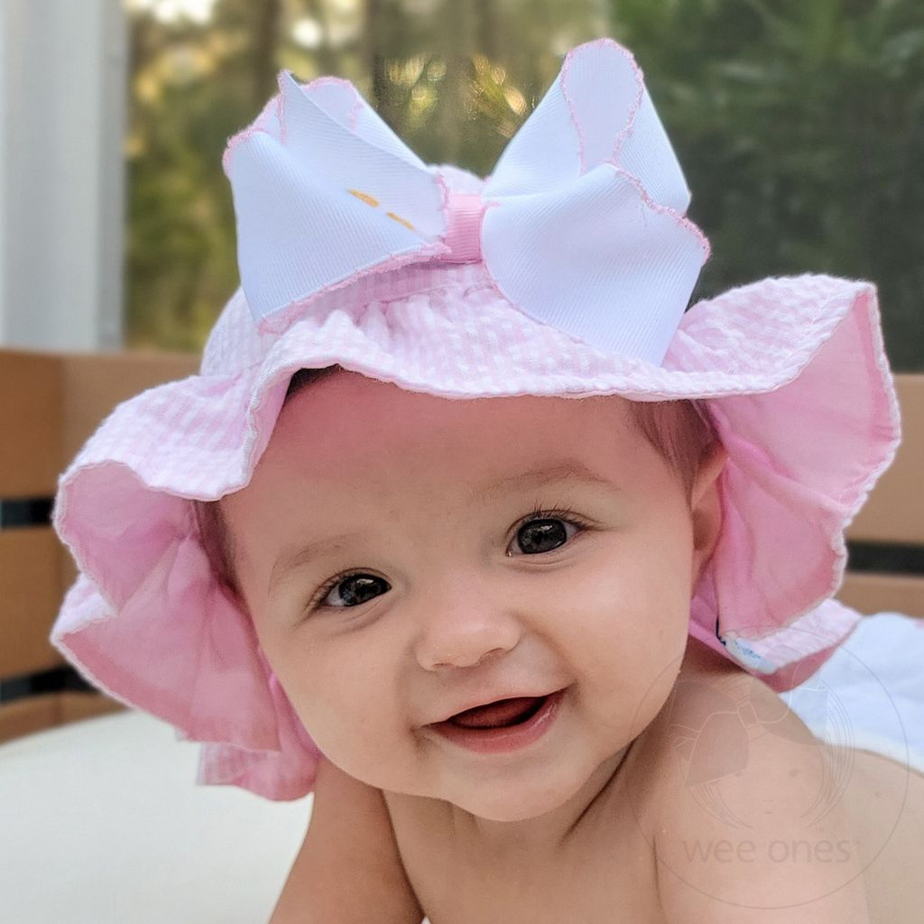 Reversible Girls Seersucker Ruffle Brim Hat