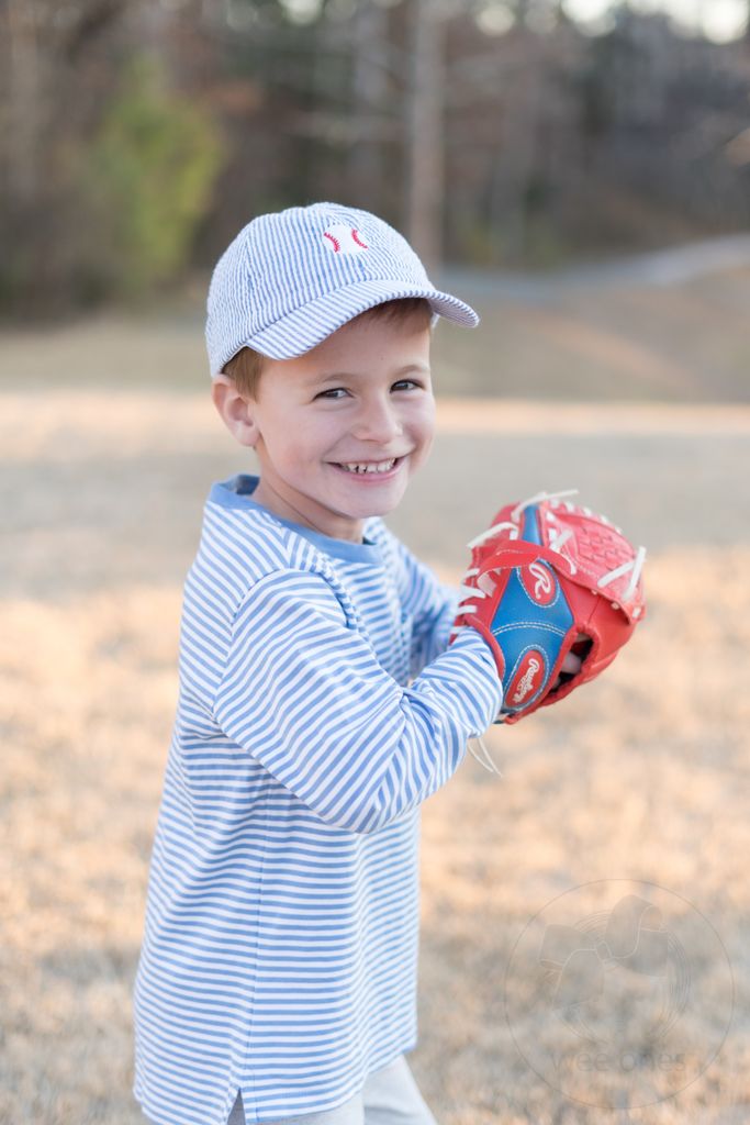 Boys Embroidered Baseball Seersucker Denim Ball Cap
