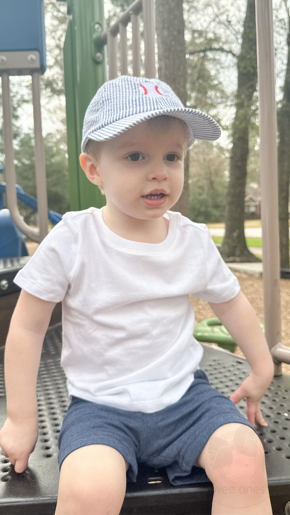 Boys Embroidered Baseball Seersucker Denim Ball Cap