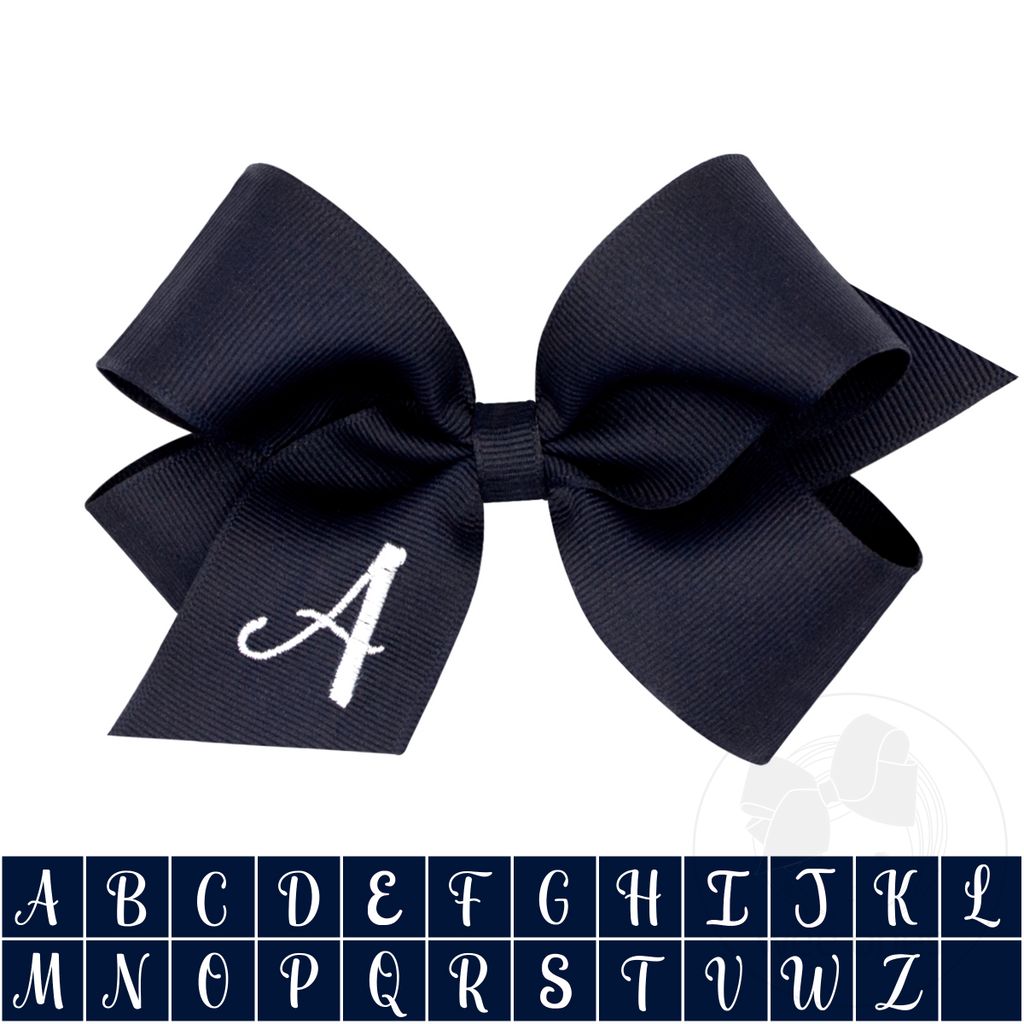 Medium Monogrammed Grosgrain Girls Hair Bow - Navy with White Initial