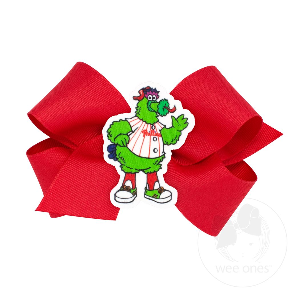 Medium Philadelphia Phillies Grosgrain Hair Bow with Mascot Badge - PHIL PHILLIES MASCOT