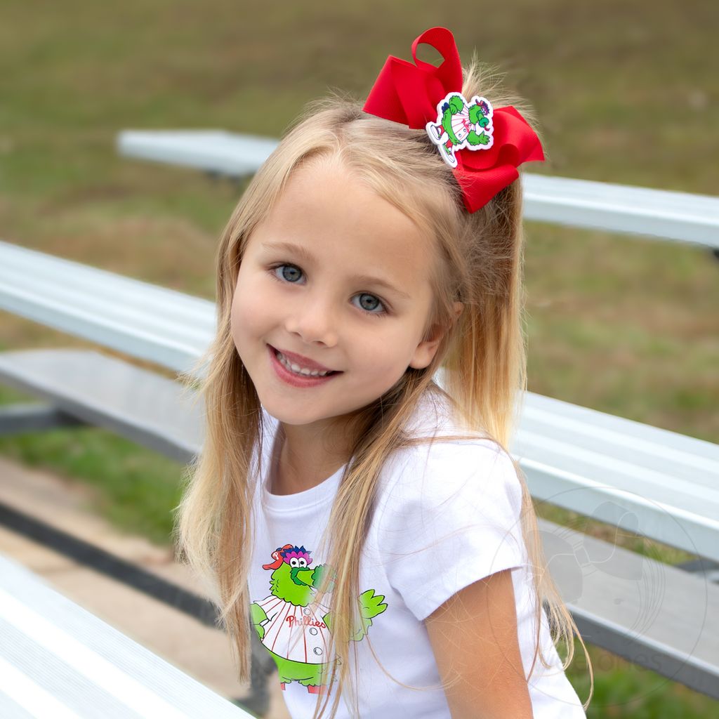 Medium Philadelphia Phillies Grosgrain Hair Bow with Mascot Badge