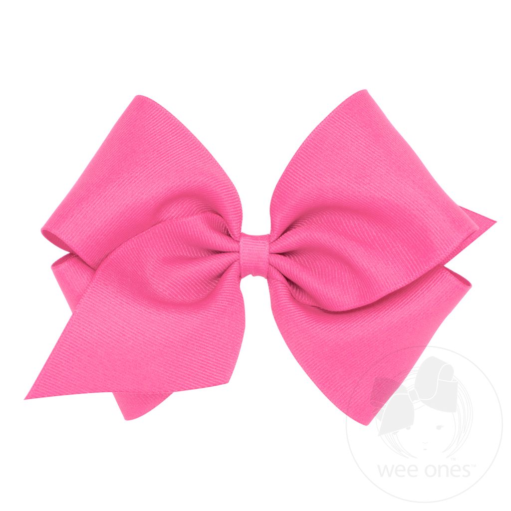 Mini King Classic Grosgrain Hair Bow (Plain Wrap) - HOT PINK