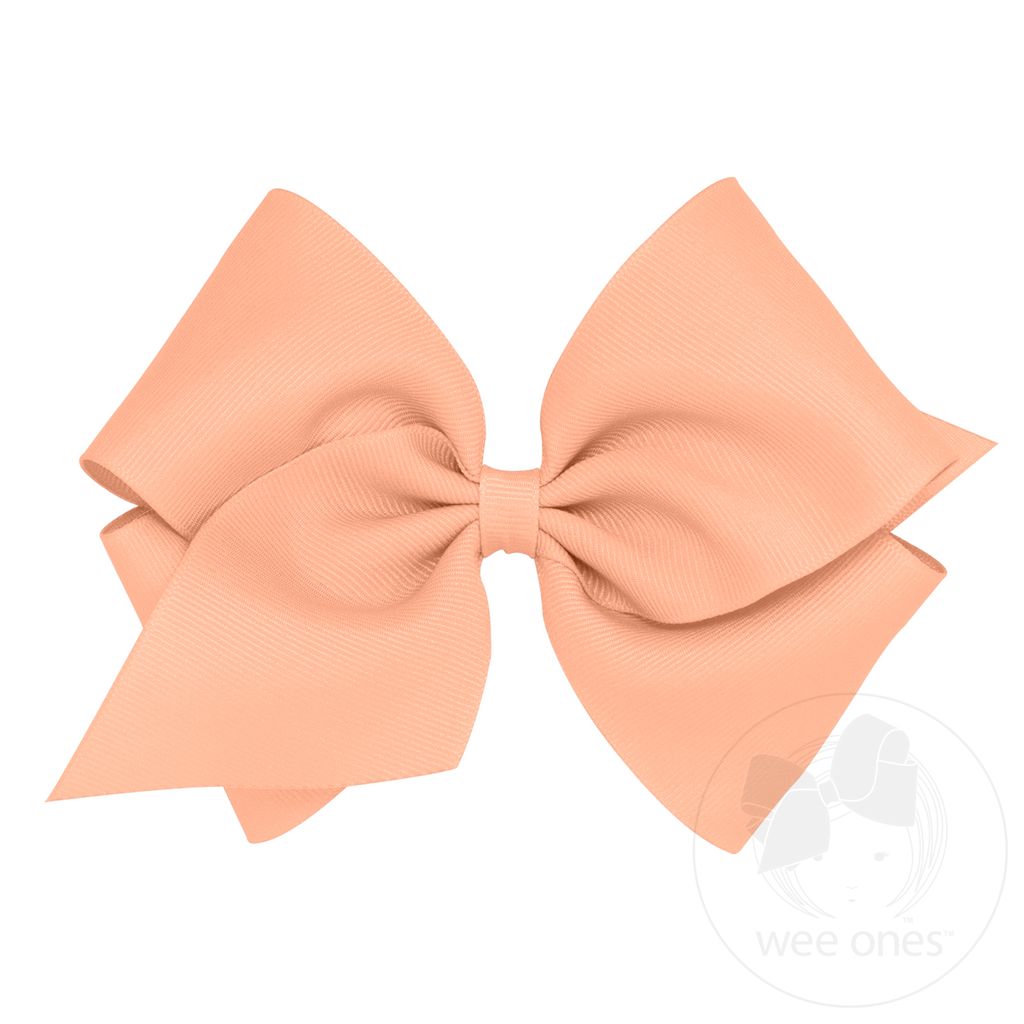 Mini King Classic Grosgrain Hair Bow (Plain Wrap) - LT CORAL