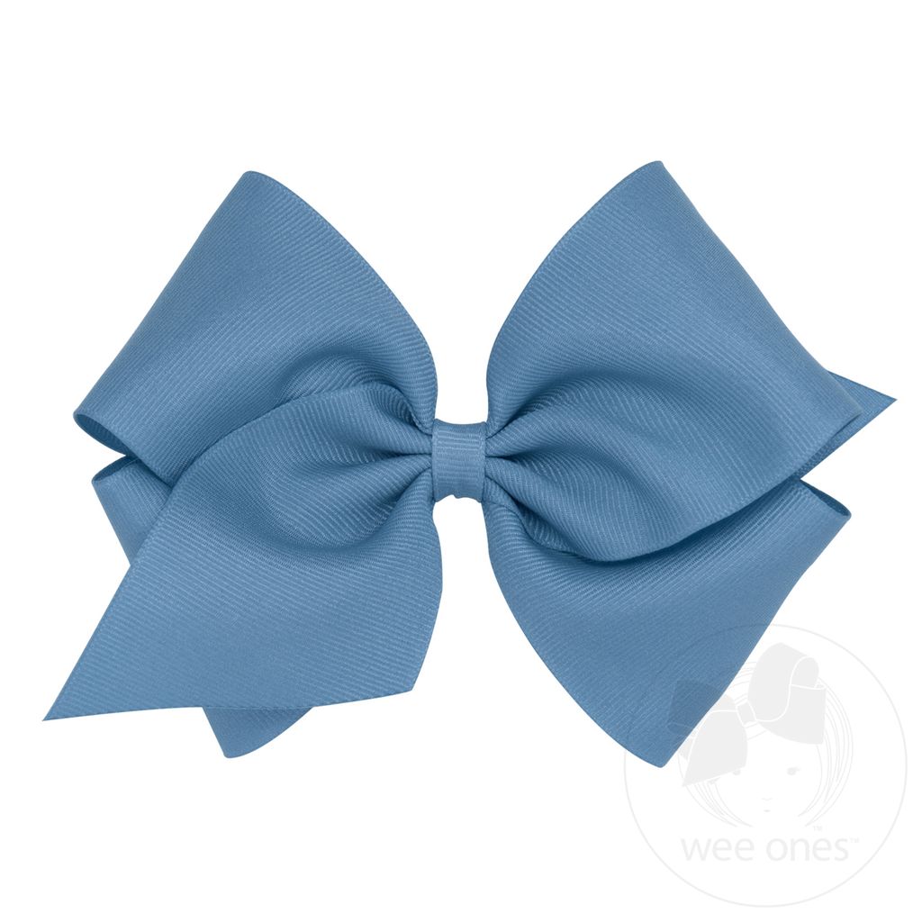 Mini King Classic Grosgrain Hair Bow (Plain Wrap) - SMOKE BLUE