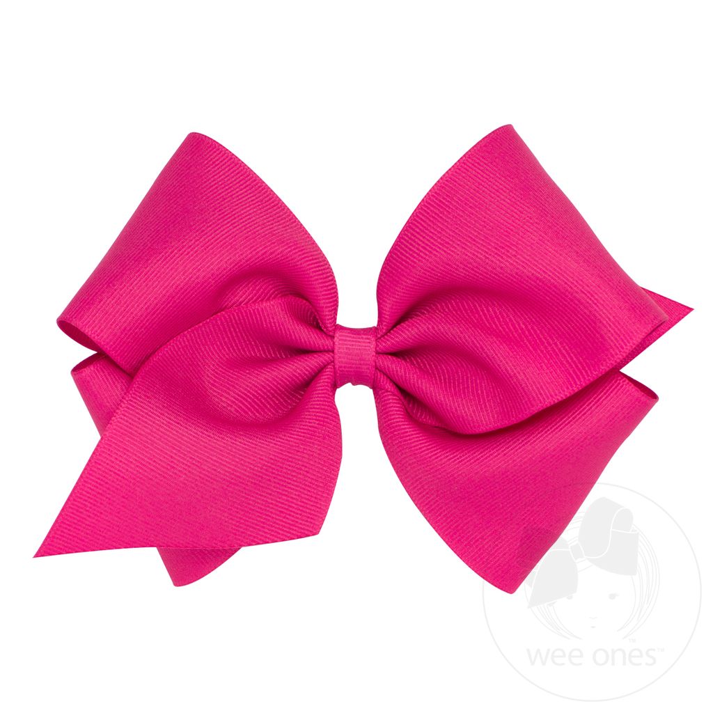 Mini King Classic Grosgrain Hair Bow (Plain Wrap) - SHOCKING PINK