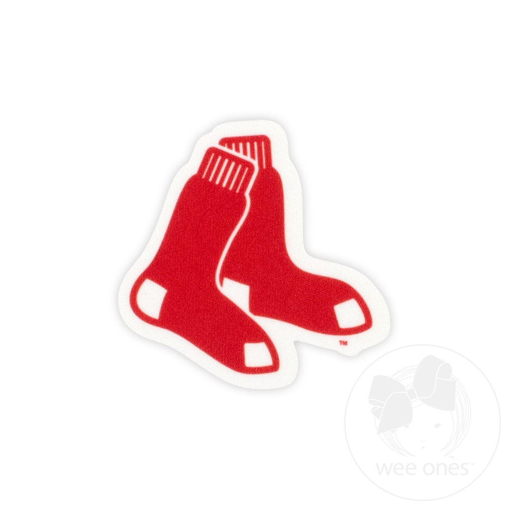 Medium Boston Red Sox Baseball Stitch Print Hair Bow with Badge