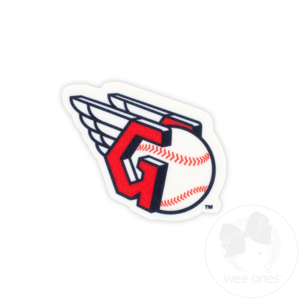 Medium Cleveland Guardians Baseball Stitch Print Hair Bow with Badge