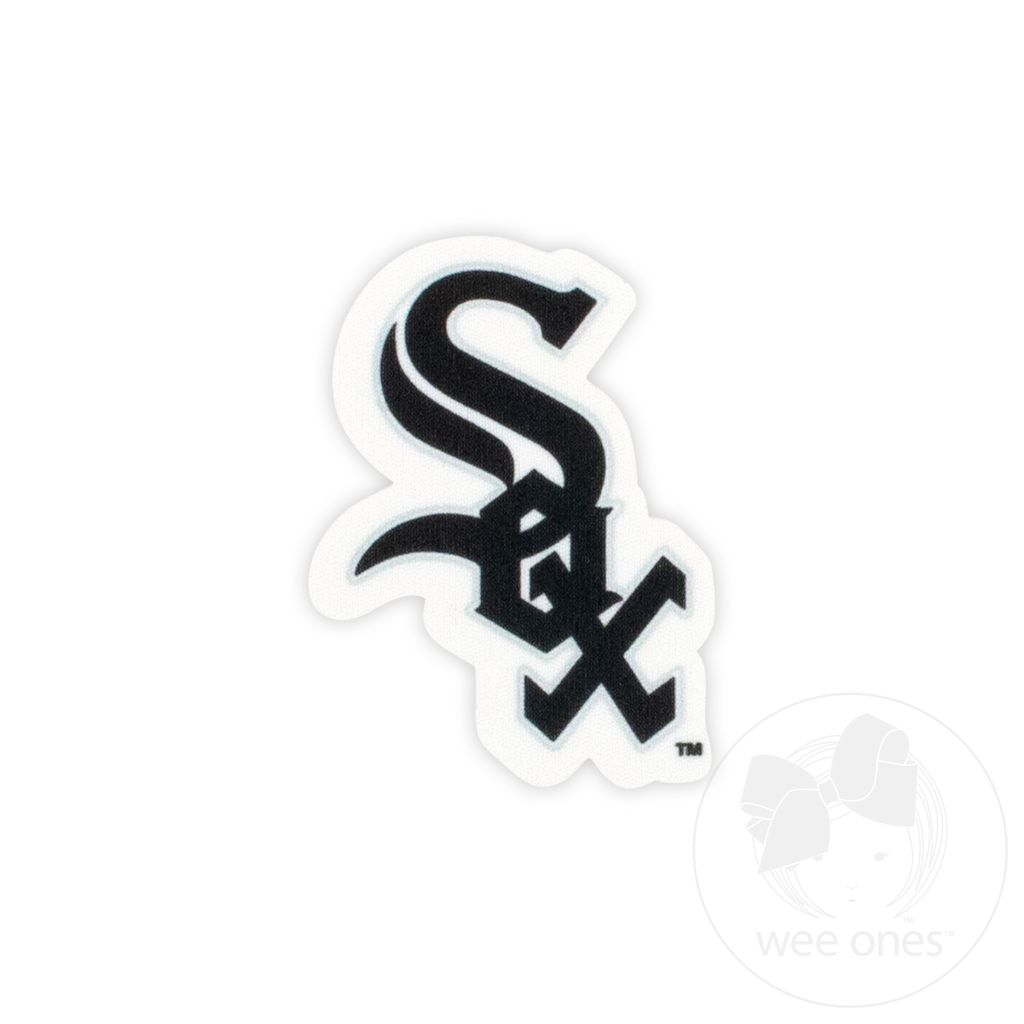 Medium Chicago White Sox Baseball Stitch Print Hair Bow with Badge